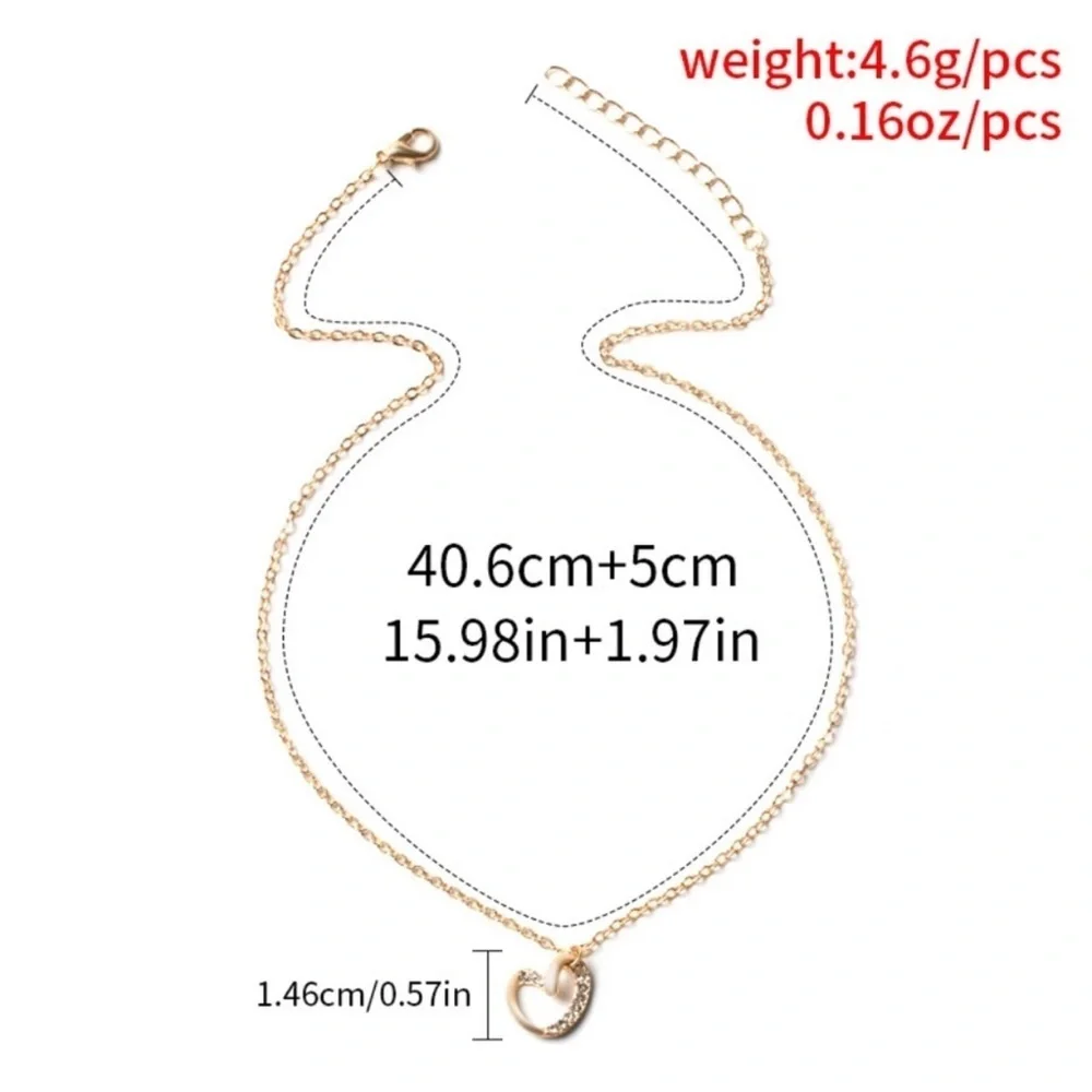 Elegant Gold Color & Rhinestone Heart Pendant Necklace - NWOT
